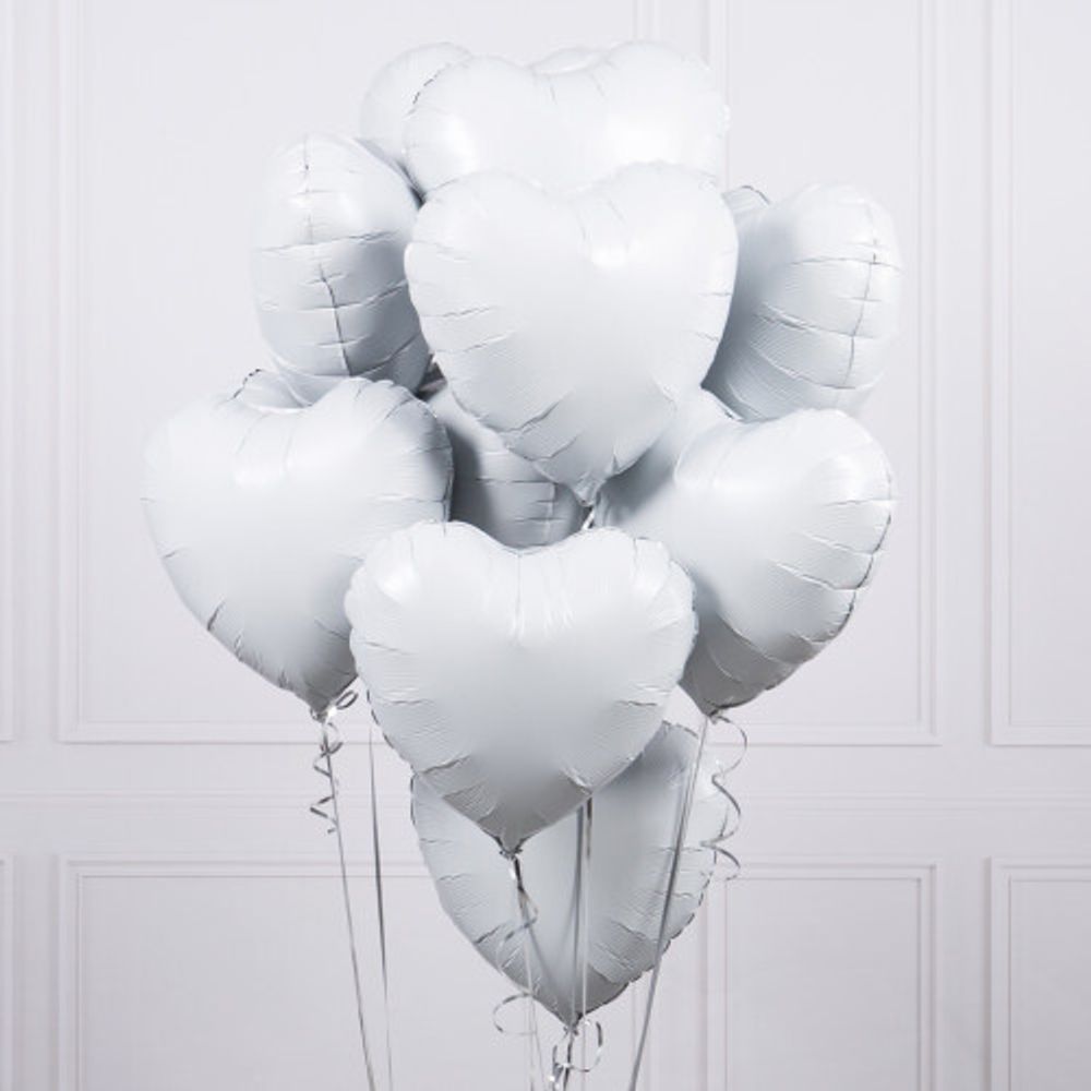 Букет шаров «Белые Сердца» из фольги
