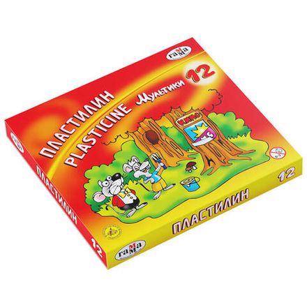Пластилин 12 цветов Гамма Мультики, 240гр, со стеком, картон.упак. 280018
