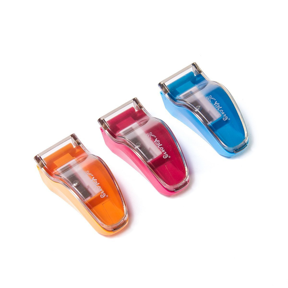 Точилка пластиковая Yalong, 1 отверстие, фигурная, с контейнером, цвет ассорти