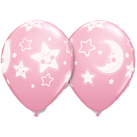 Шар с рисунком Звезды и луна розовый
