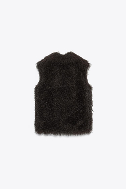 ZARA ЖИЛЕТ ИЗ ИСКУССТВЕННОГО МЕХА, КОРИЧНЕВЫЙ