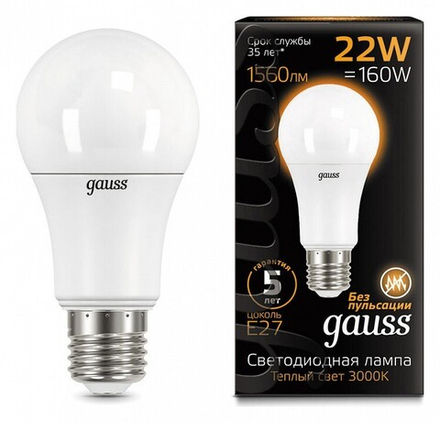 Лампа светодиодная Gauss LED A70 E27 22Вт 3000K 102502122
