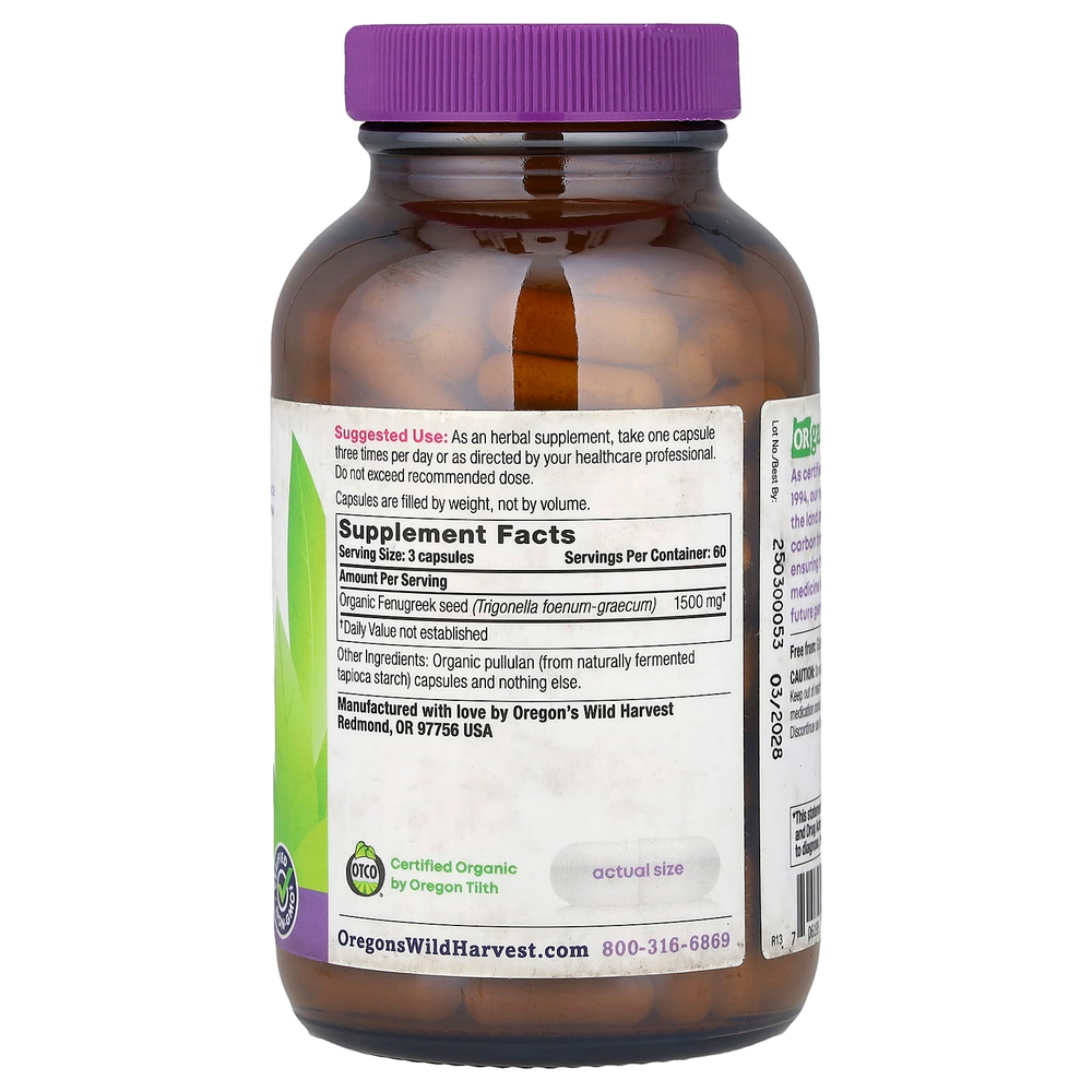 Oregon's Wild Harvest, органический пажитник, 180 веганских капсул (500 мг в 1 капсуле)