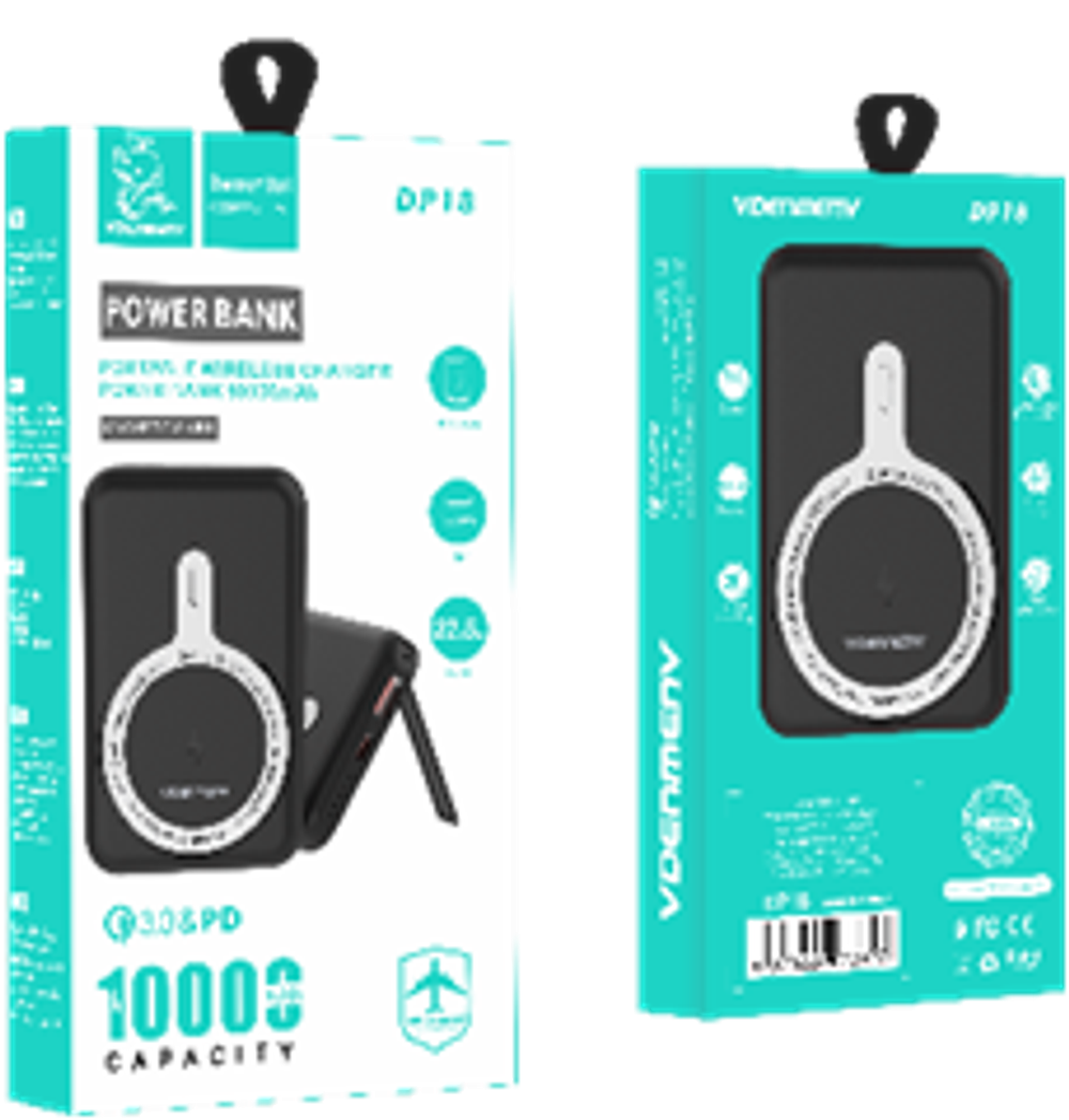 Портативный аккумулятор DENMEN DP18 10000 mAh PD 20W magnetic wireless (черный)