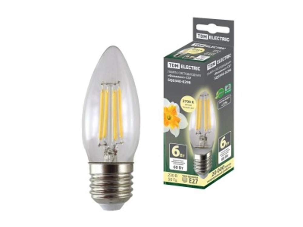 Лампа светодиодная Филамент C37 6Вт 230В 2700К Е27 TDM