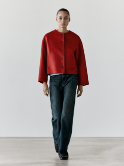 Massimo Dutti Куртка из смесовой шерсти с декоративными швами, красный