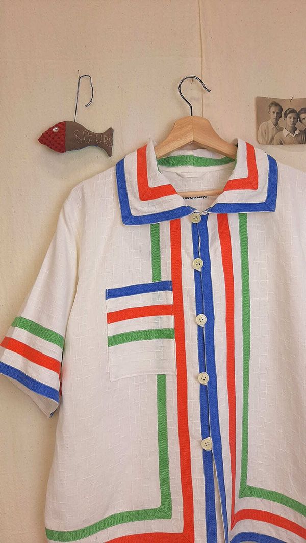 Рубашка с Цветными Лентами/Three Stripes Short Sleeve белая - фото 2