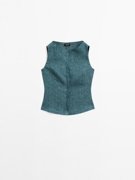 Massimo Dutti Корсетный жилет из 100% льна, масляно-синий
