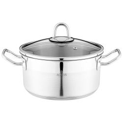 КАСТРЮЛЯ AGNESS 20X10 СМ 2,8 Л ВЫСОКОКАЧЕСТВЕННАЯ НЕРЖ СТАЛЬ 18/10 СО СТЕКЛ.КРЫШКОЙ