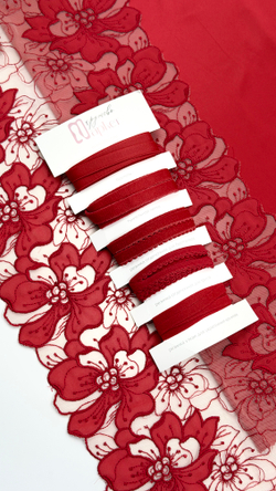 Кружево вышивка на сетке белая с красным неэластичная ширина 23 см