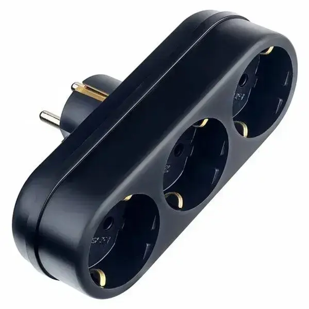 Тройник, разветвитель сетевой с заземлением TOKER 3L3, черный