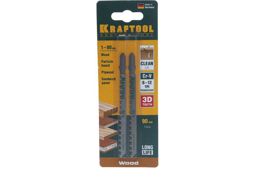 Полотно Kraftool для электролобзика по дереву 90x3 мм чистый рез 2 шт. EU T234X 159506-U