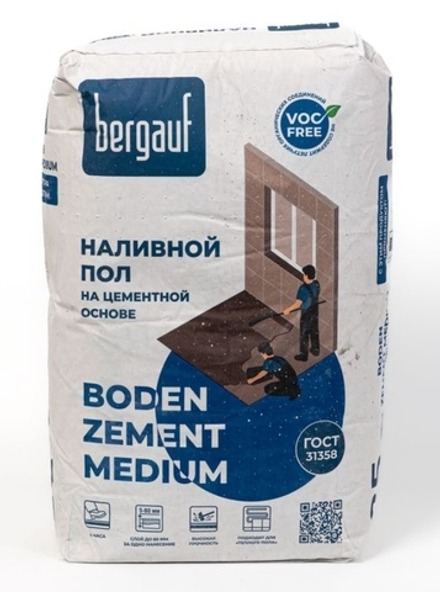 Наливной пол Bergauf Boden Zement Medium универсальный, 25 кг