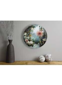 Картина на стекле тондо для интерьера круглая "Цветущие джунгли", диаметр 28 см Декор для дома, подарок