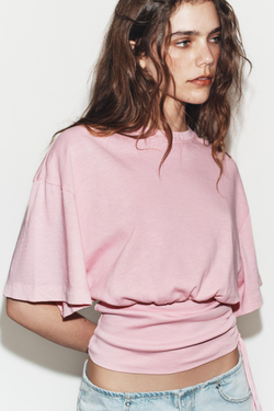 ZARA ТОП ИЗ ФЛАМЕ С ПОЯСОМ, РОЗОВЫЙ