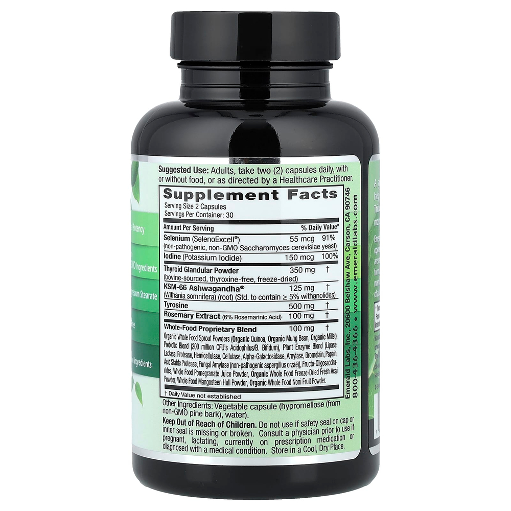 Emerald Laboratories, Thyroid Health, добавка для здоровья щитовидной железы, 60 растительных капсул