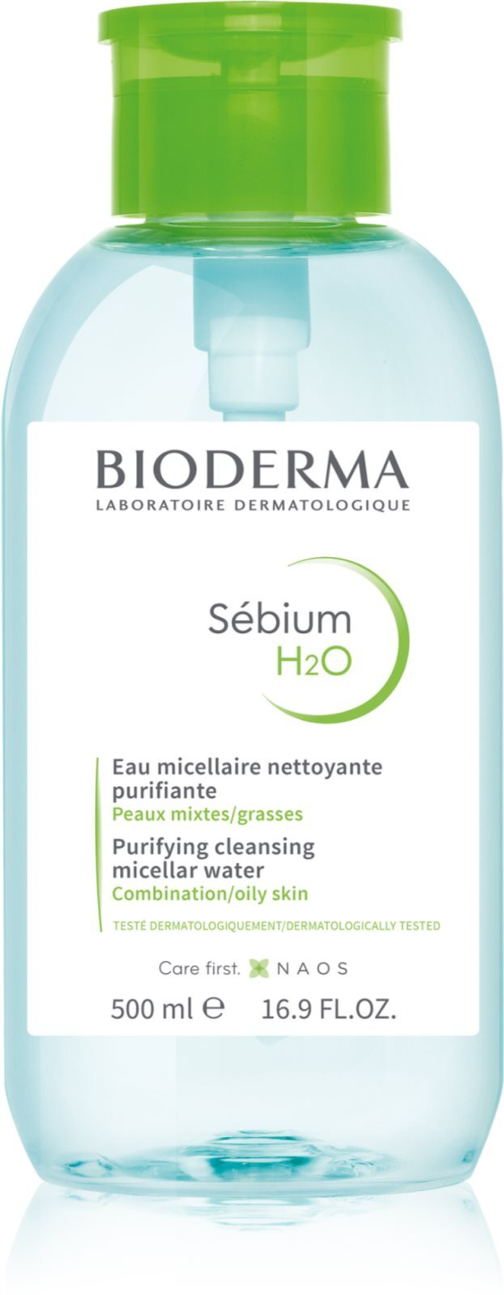 Bioderma Sebium H2O - мицеллярная вода для смешанной и жирной кожи с дозатором /   500  ml  / GTIN 2800012990348