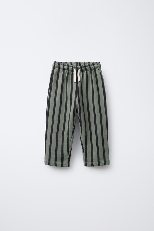 ZARA БРЮКИ ИЗ МЯГКОЙ ТКАНИ В ПОЛОСКУ С ПРЯМЫМИ ШТАНИНАМИ, ЧЕРНЫЙ/ЗЕЛЕНЫЙ