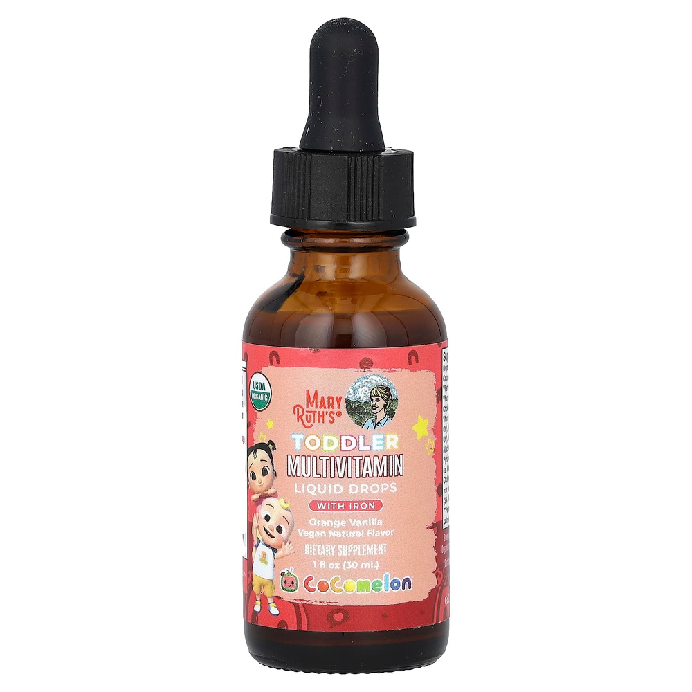 MaryRuth's, Cocomelon, мультивитамины для малышей, капли с железом, для детей от 1 до 3 лет, вкус апельсина и ванили, 30 мл (1 жидк. унция)