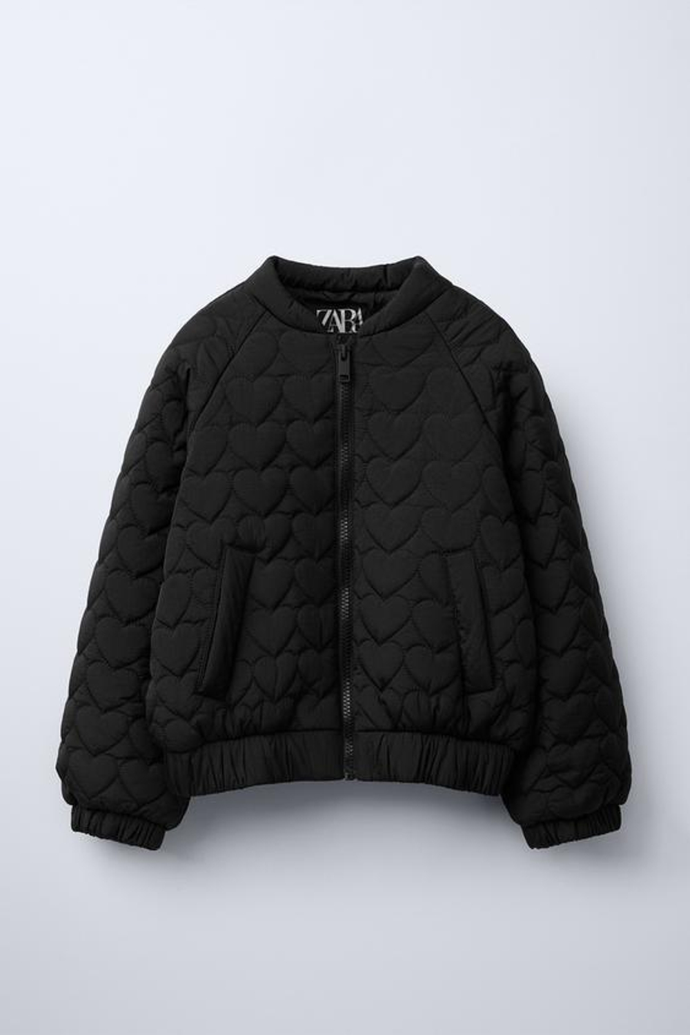ZARA БОМБЕР СО СТЕГАНЫМ УЗОРОМ «СЕРДЕЧКИ», ЧЕРНЫЙ