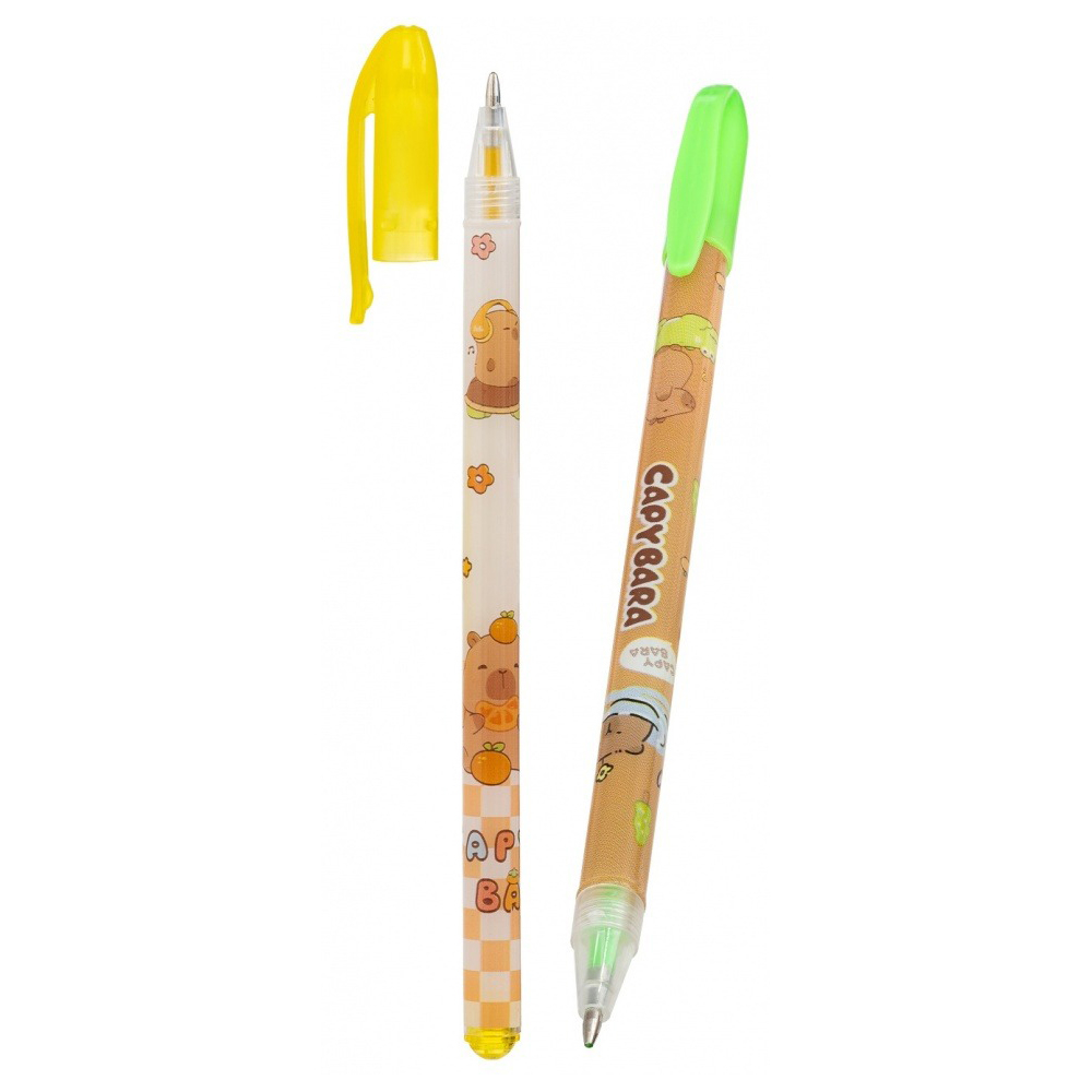 Ручка гелевая, Basir, цветные чернила, серия "Капибара", с блёстками, 12 шт