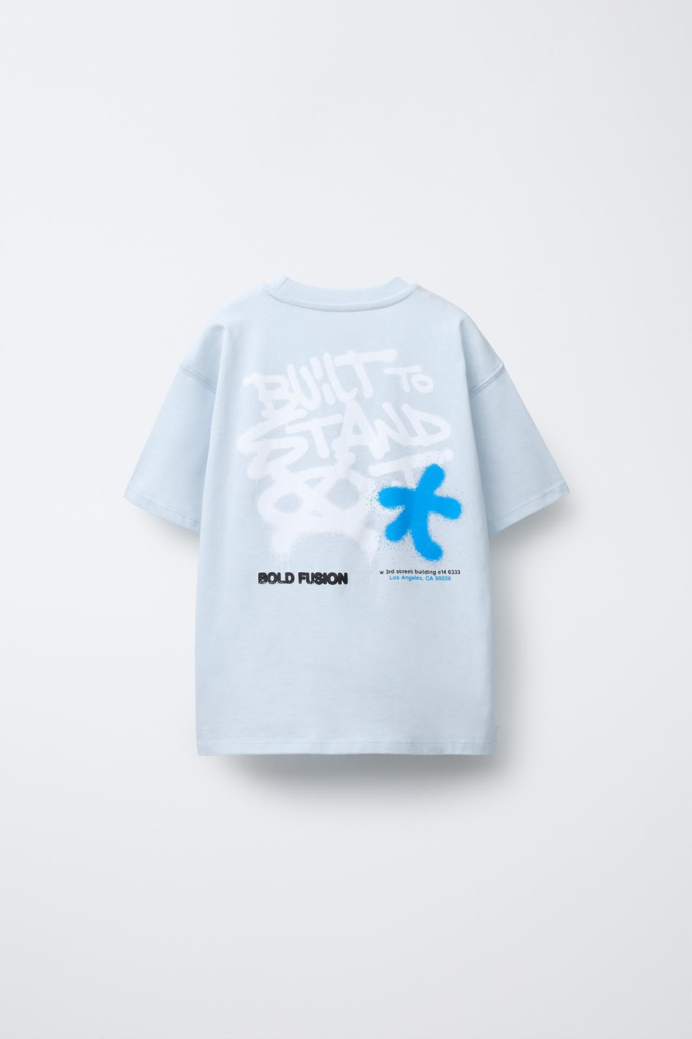 ZARA ФУТБОЛКА С ПРИНТОМ ГРАФФИТИ, ГОЛУБОЙ