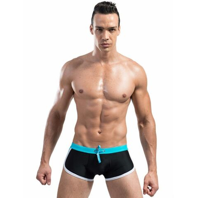 Стильные черные мужские плавки с контрастным поясом (Размер: S) (Цвет: черный)