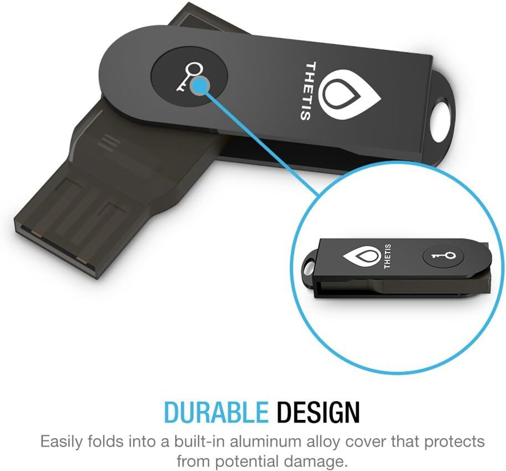 FIDO U2F Security Key Thetis [Алюминиевая складная конструкция] Универсальный ключ двухфакторной аутентификации (USB Type A) для защиты в Windows/Linux/Mac OS, Gmail, Facebook, Dropbox, Salesforce, GitHub