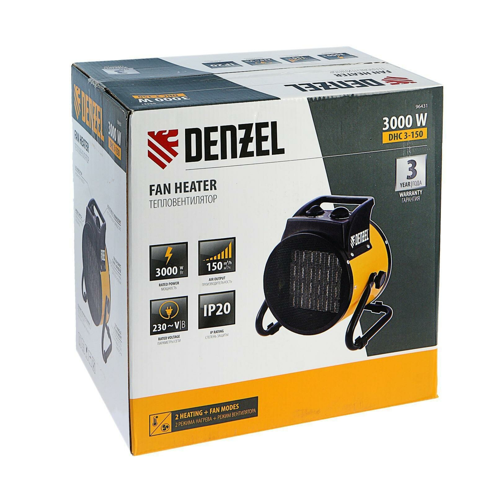 Тепловая пушка, керамический нагреватель (тепловентилятор) DHC 3-150, 220 В, 0,025/1,5/3 кВт, DENZEL 96431