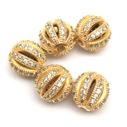 Бусины тыковки с фианитами 10 мм, позолота