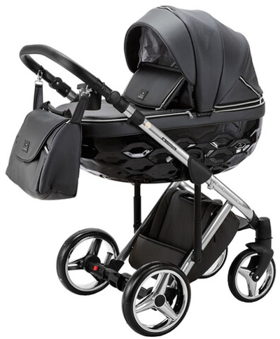 Детская коляска Adamex Chantal Special Edition Deluxe 3 в 1 С114 (ЧЕРН.ПЕРЛ.КОЖА+ХРОМ РАМА)