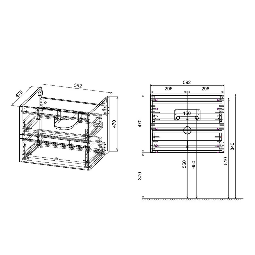 Тумба под раковину Vincea Luka 600 подвесная, 2 выкатных ящика soft-close, С.Oak