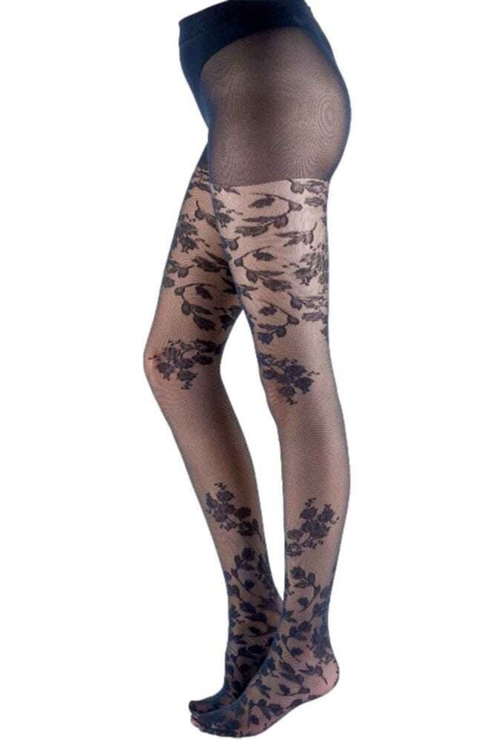 Женственные колготки с цветочным рисунком Autumn Fall Floral Tights (Размер: S-M-L) (Цвет: черный)