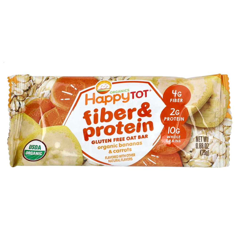 Happy Family Organics, Organics HappyTot®, овсяный батончик с клетчаткой и протеином, органические бананы и морковь, 5 батончиков, 25 г (0,88 унции)