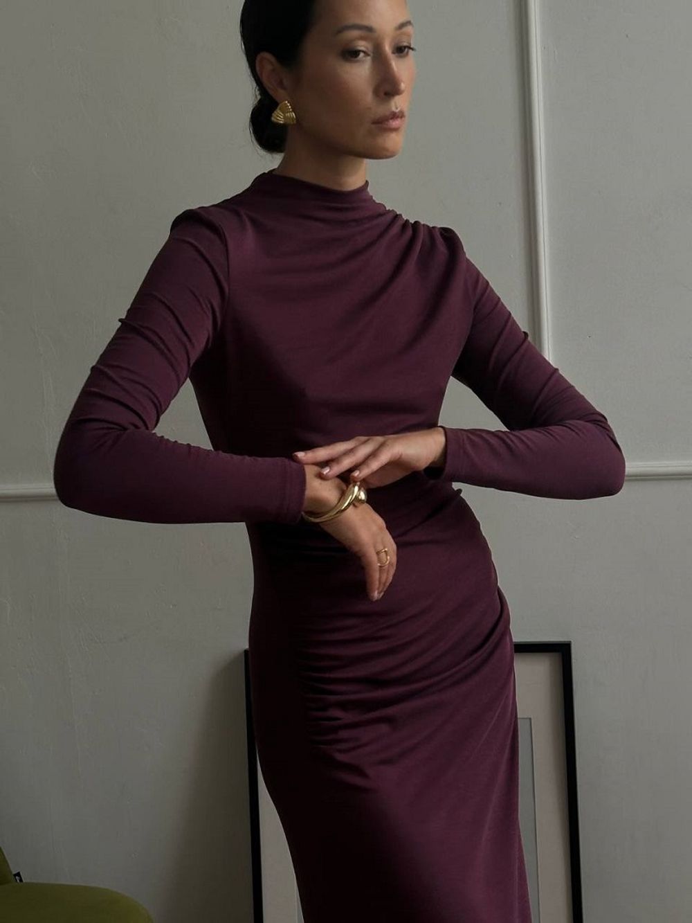 Платье Бордо с драпировкой