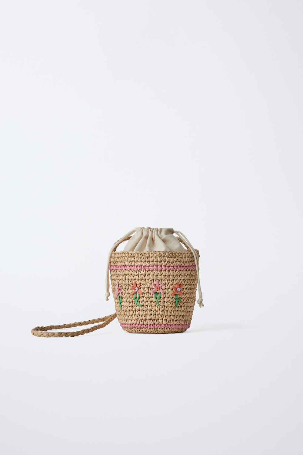 ZARA СУМКА ИЗ РАФИИ С ПЛЕЧЕВЫМ РЕМНЕМ И ВЫШИВКОЙ, ЭКРЮ