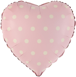 Купить фольгированное розовое сердце в кремовый горошек с гелием