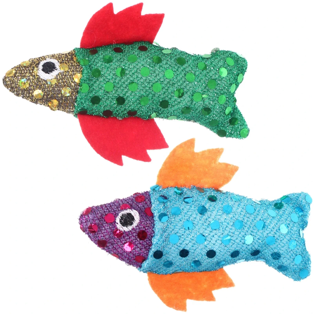 Игрушка - рыбка для кошек в наборе 2шт «ИГРУЛИК», с перышками, цвет синий и желтый, 9,5*3см