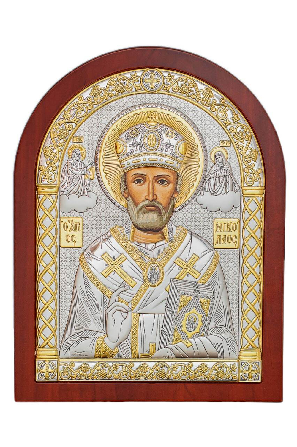 Николай Чудотворец, икона арочная, красное дерево 57х75