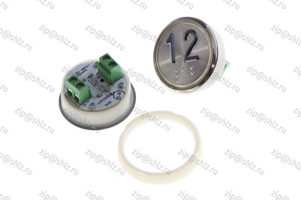 Кнопка (кнопочный модуль) BBP-R331-CMPLT-S-W &quot;12 этаж&quot;, круглая, статическая белая подсветка, Брайль.
