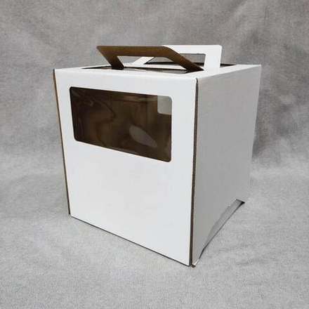 Коробка для торта с окном и ручкой белая 28х28х30 см