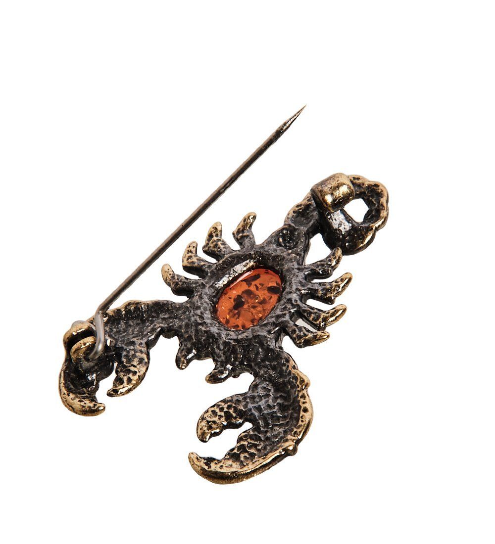 AM-2641 Брошь «Скорпиончик» (латунь, янтарь)