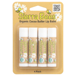 Sierra Bees, Органические бальзамы для губ, какао-масло, 4 штуки в упаковке весом 0,15 унции (4,25 г) каждая