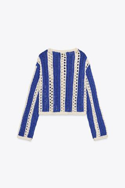 ZARA УКОРОЧЕННЫЙ СВИТЕР ИЗ КРУЖЕВА КРОШЕ, РАЗНОЦВЕТНЫЙ