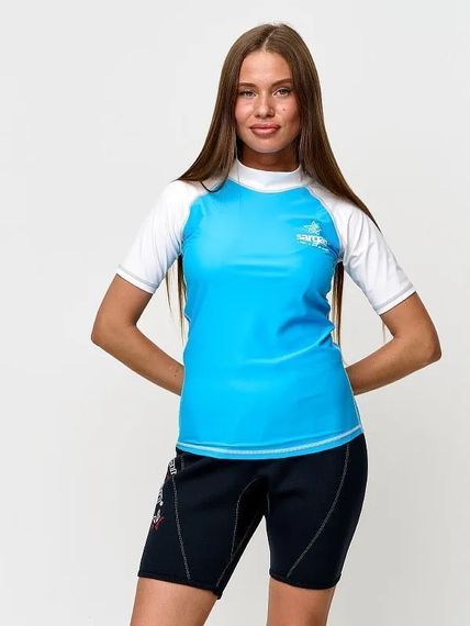 Футболка рашгард лонгслив Sargan Агидель UPF 50+ женская белый/голубой