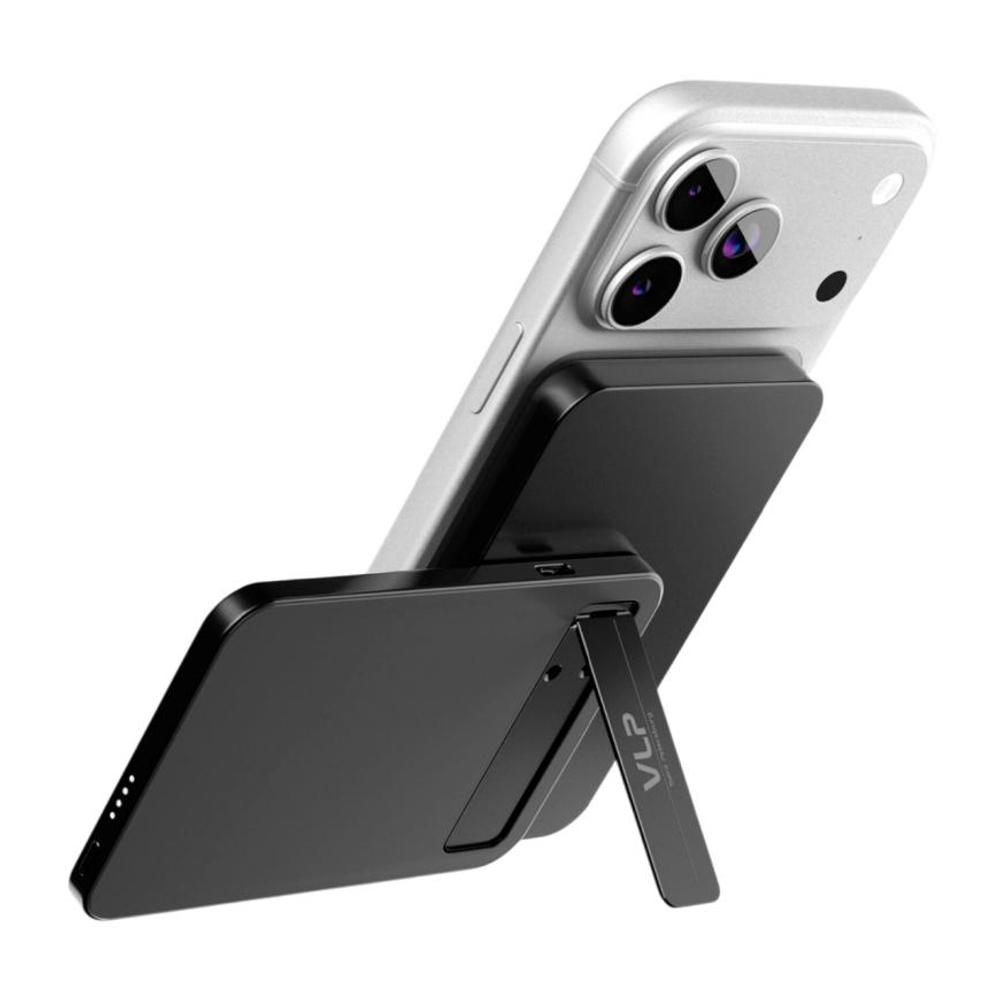 Внешний аккумулятор MagSafe с подставкой VLP Diamond Energy Pro (Qi2) (5000 мА·ч) Беспроводная зарядка: Qi 15 Вт, магнитное крепление для зарядки Apple Watch (Qi 2,5 Вт). Проводная зарядка: USB-C. Есть виджет на iOS, LED-индикация, поддержка PD 3.0, QC 3.