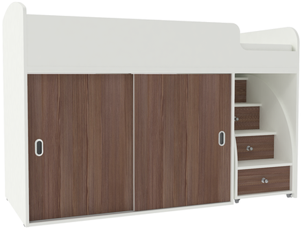 Кровать-чердак КарИВи Малыш Купе Белый  Бодего Темный
