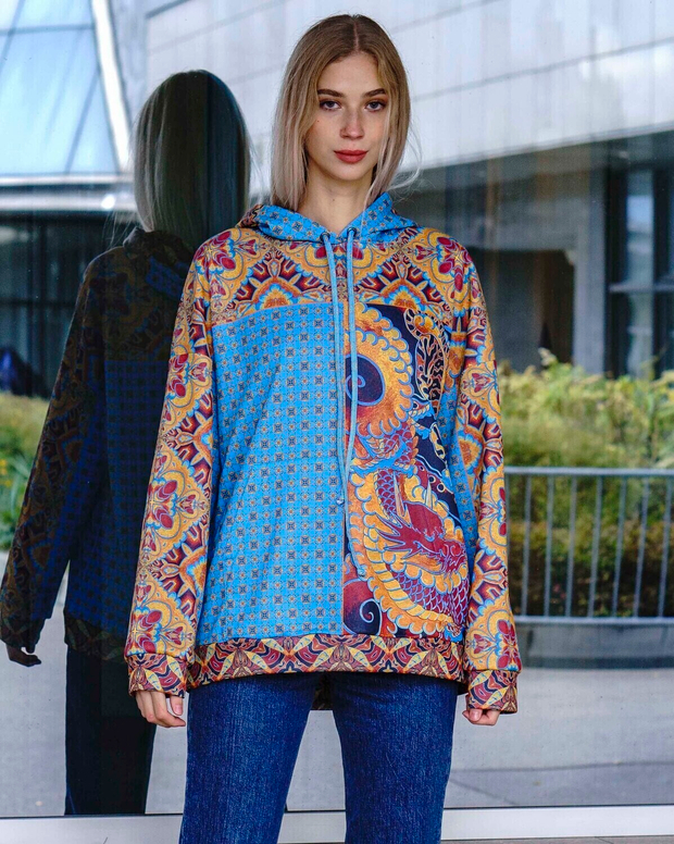 Худи "Танец тигра с драконом", по мотивам традиционного вьетнамского лубка