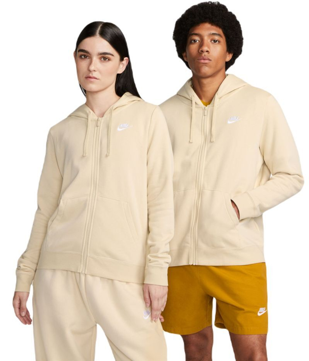 Женская теннисная куртка Nike Sportswear Club Fleece Full Zip Hoodie - sanddrift/white - Beige