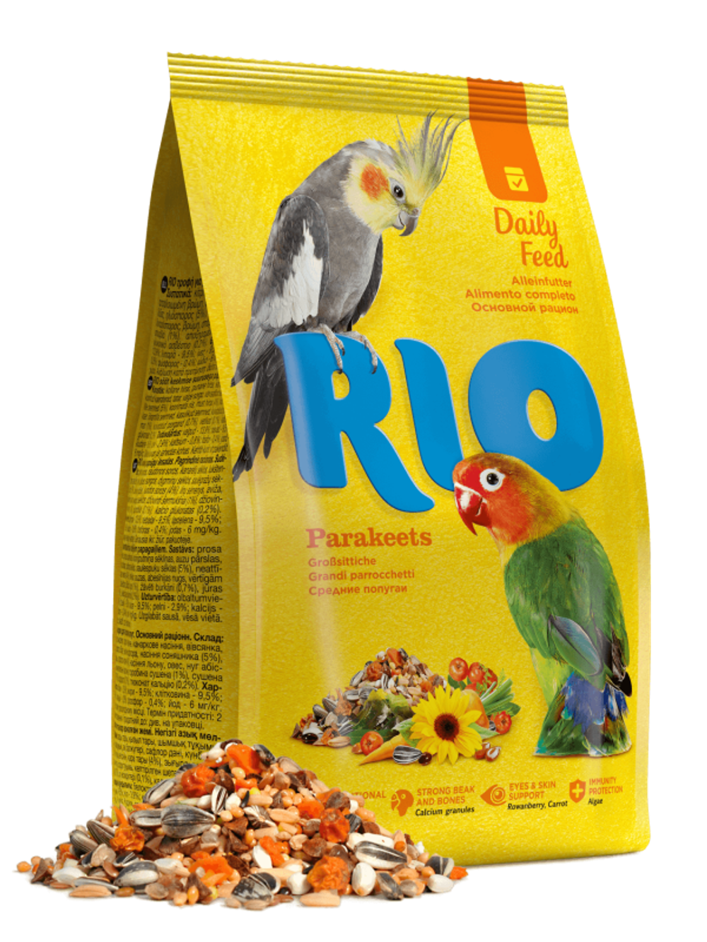 RIO Корм для средних попугаев,пакет 1 кг (4шт/уп)+ палочка 41г